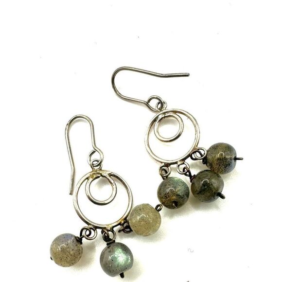 Sterling silver labradorite circle drop earrings - Picture 5 of 10